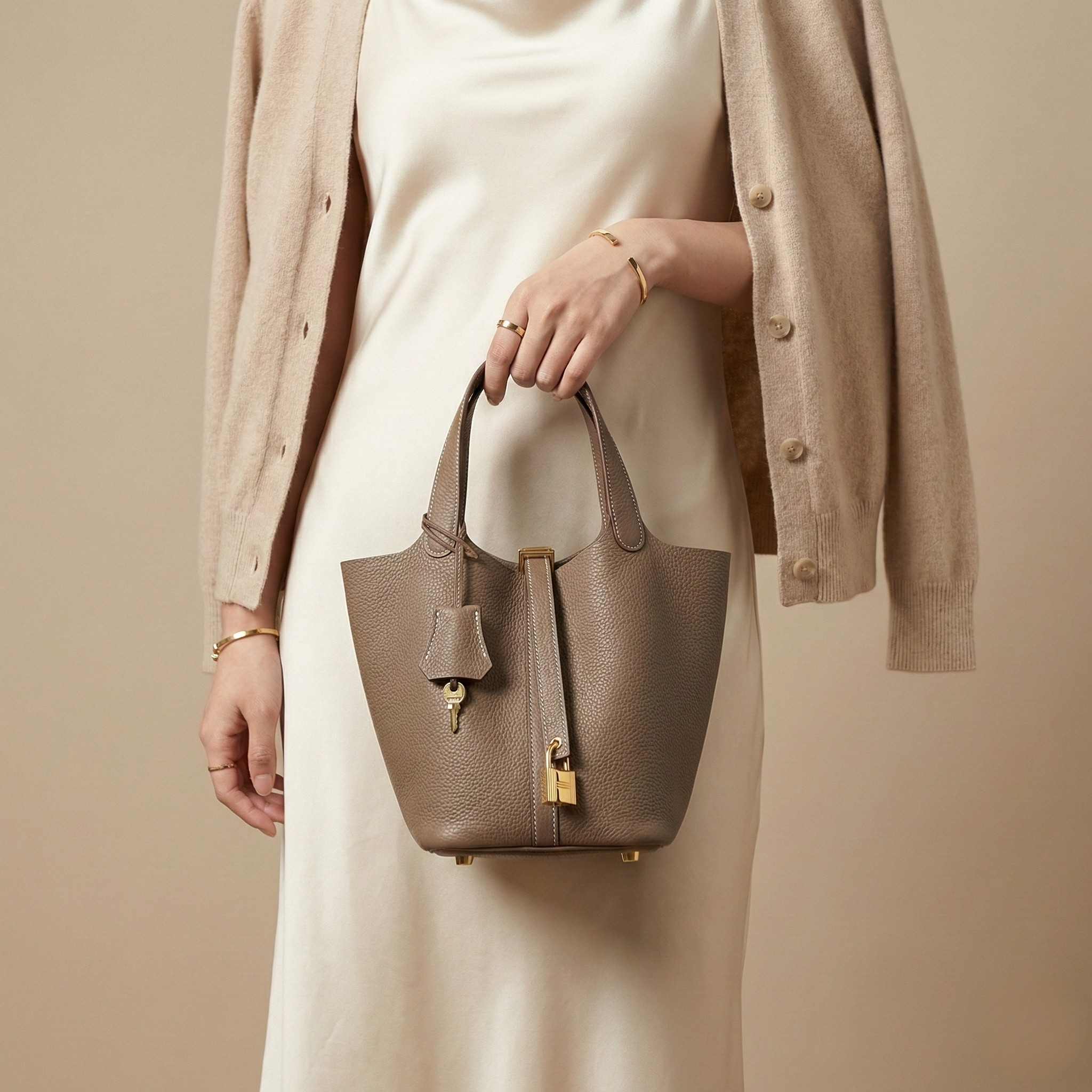 Modern Leather Basket Handbag - close-up