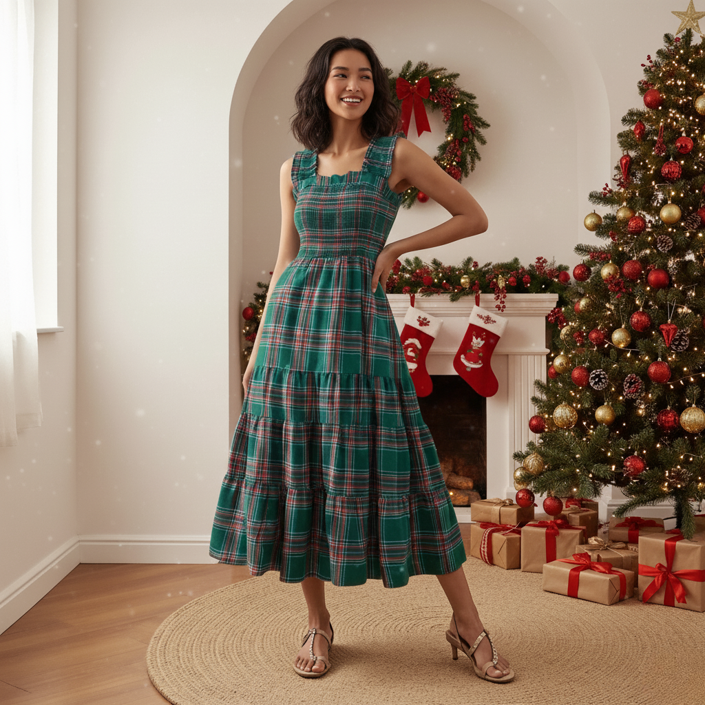 Aerielle Christmas Maxi Dress for Women in Green