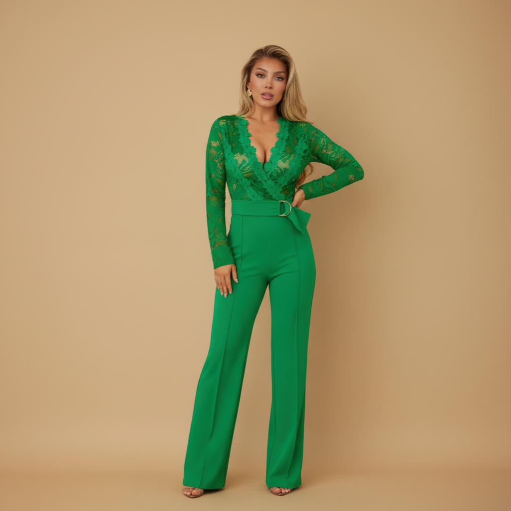 Crochet Long Sleeve Jumpsuit - side view