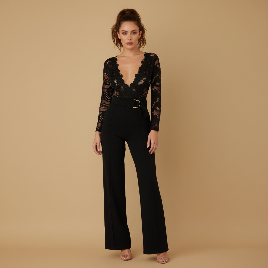 Crochet Long Sleeve Jumpsuit - Mavena Co.