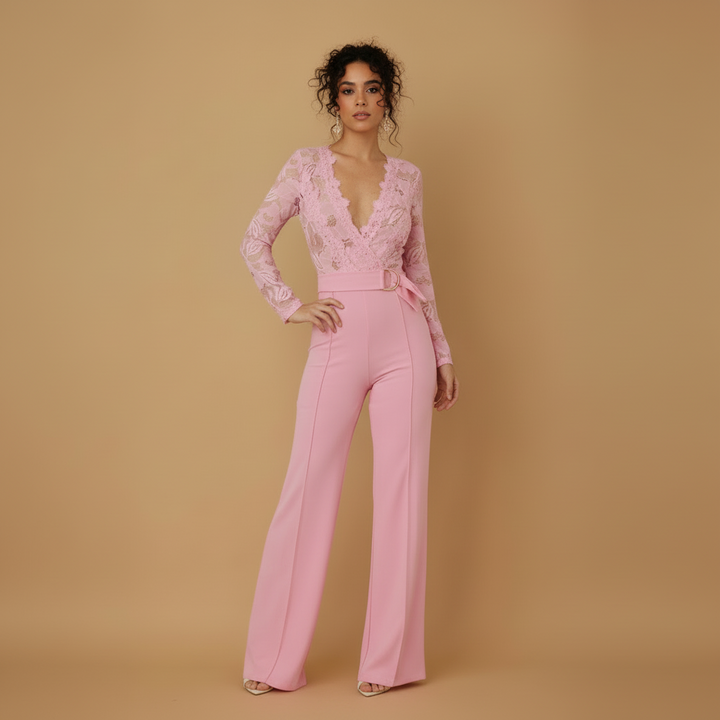 Crochet Long Sleeve Jumpsuit - close-up