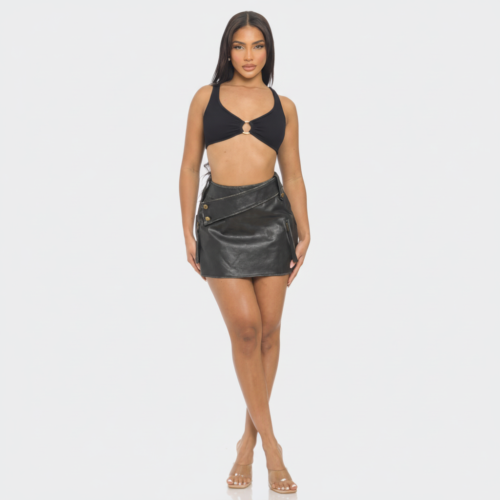 Faux Leather Strap Mini Skirt - detail view