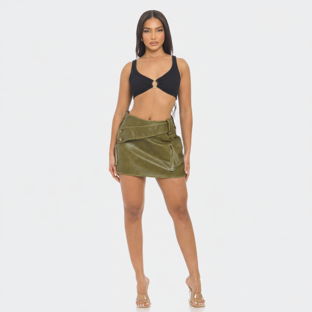 Faux Leather Strap Mini Skirt - back view