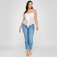 Bowknot top women's fashion — curve-hugging lace with sweetheart neckline