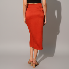 Washed Satin Crepe Side Wrap Midi Skirt - detail view