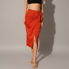 Washed Satin Crepe Side Wrap Midi Skirt - styled look