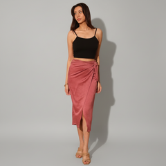 Washed Satin Crepe Side Wrap Midi Skirt - close-up