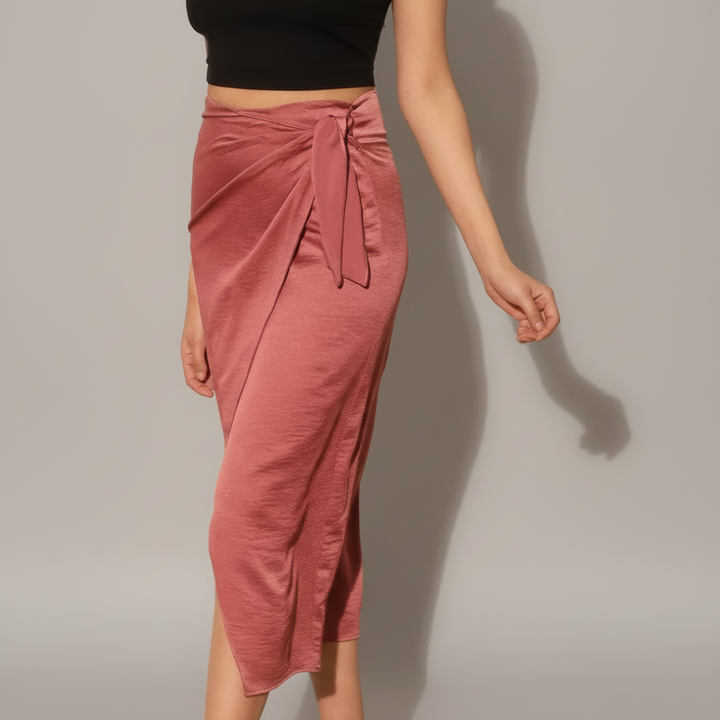 Washed Satin Crepe Side Wrap Midi Skirt - colour option
