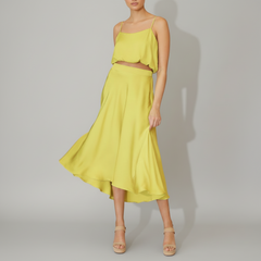Washed Poly Silk Midi Swing Skirt - back view