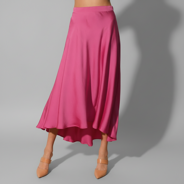 Washed Poly Silk Midi Swing Skirt - close-up