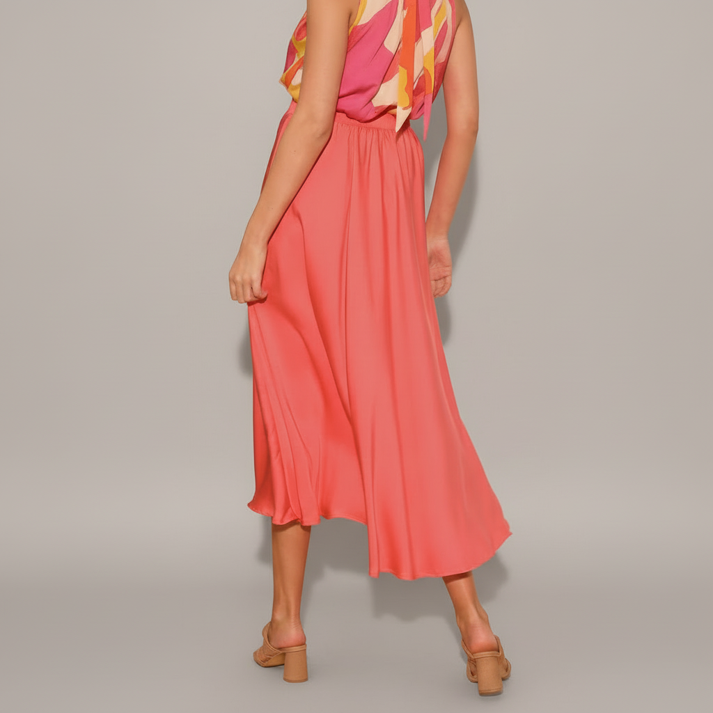 Washed Poly Silk Midi Swing Skirt - side view