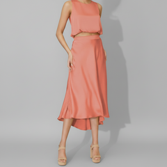 Washed Poly Silk Midi Swing Skirt - styled look