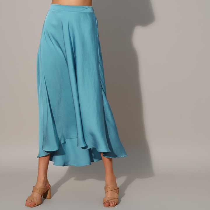 Washed Poly Silk Midi Swing Skirt - detail view