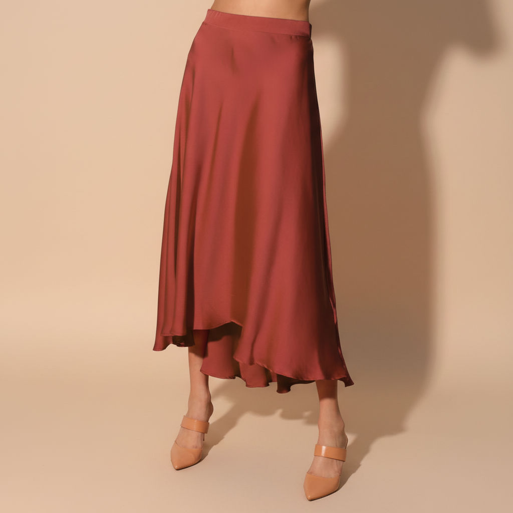 Washed Poly Silk Midi Swing Skirt - colour option