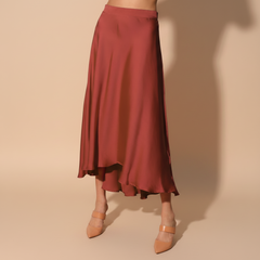 Washed Poly Silk Midi Swing Skirt - colour option