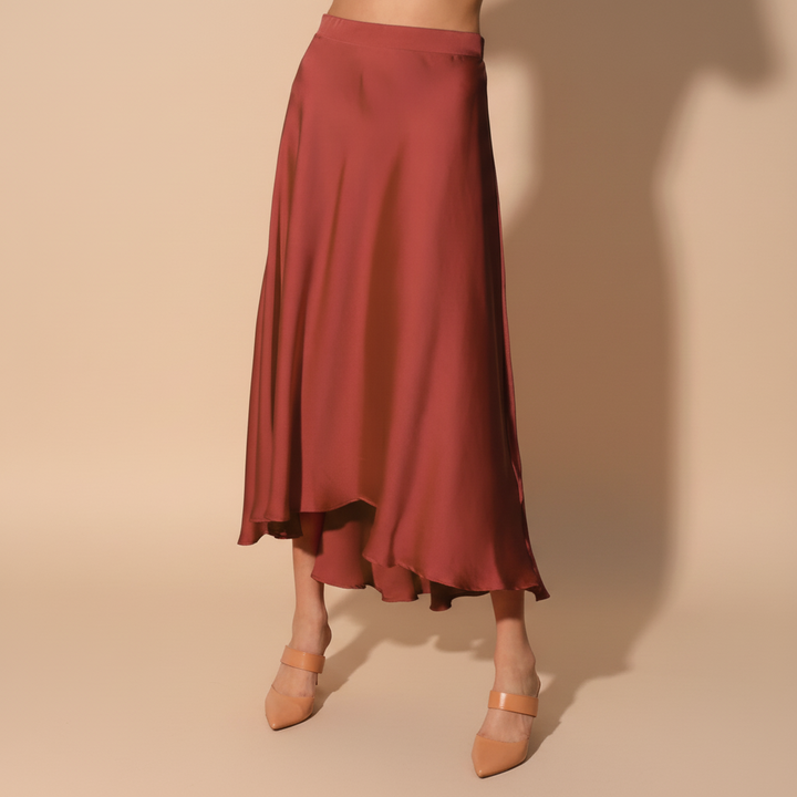 Washed Poly Silk Midi Swing Skirt - colour option