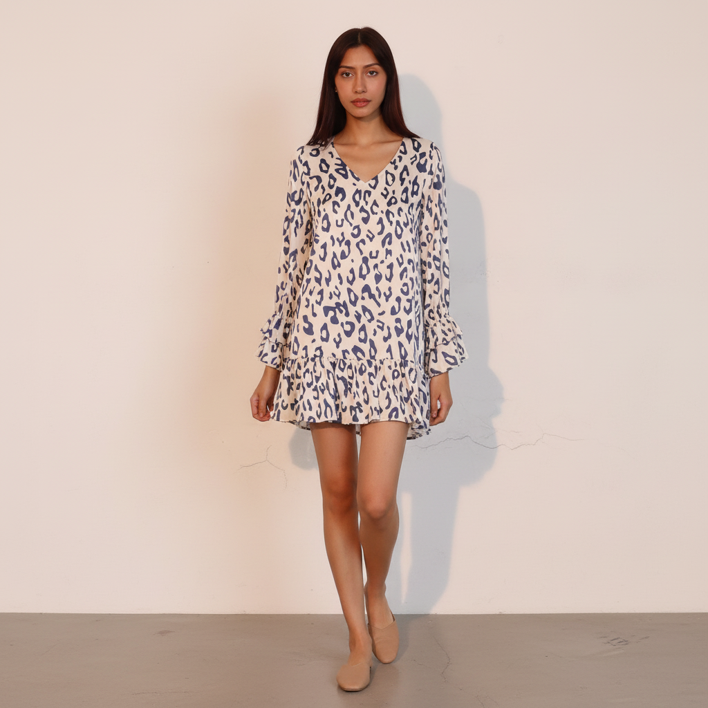 Simple Leopard Ruffle Dress - colour option