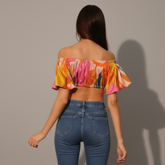 Tropical Satin Bubble Crop Top - colour option
