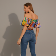Tropical Satin Bubble Crop Top - back view