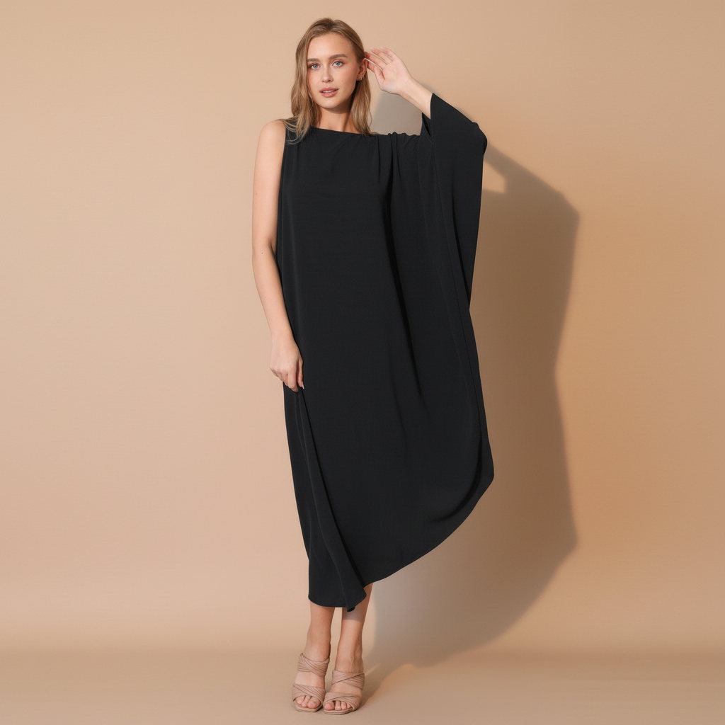 Matte Crepe One-Sleeve Dress - close-up