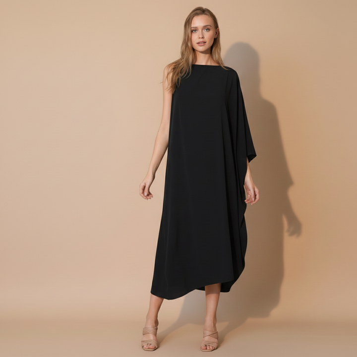 Matte Crepe One-Sleeve Dress - detail view