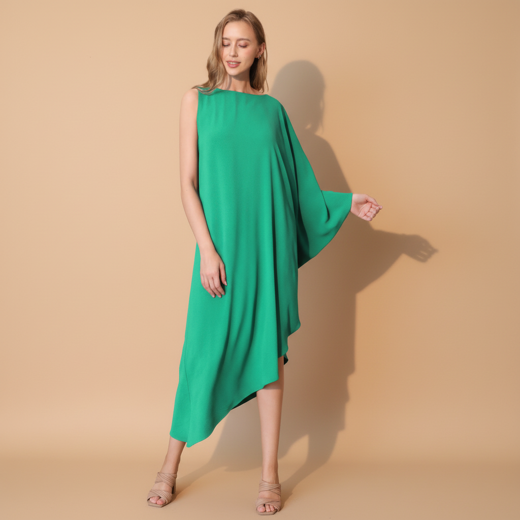 Matte Crepe One-Sleeve Dress - colour option
