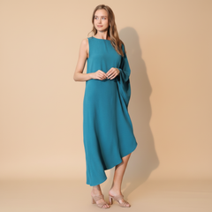 Matte Crepe One-Sleeve Dress - back view