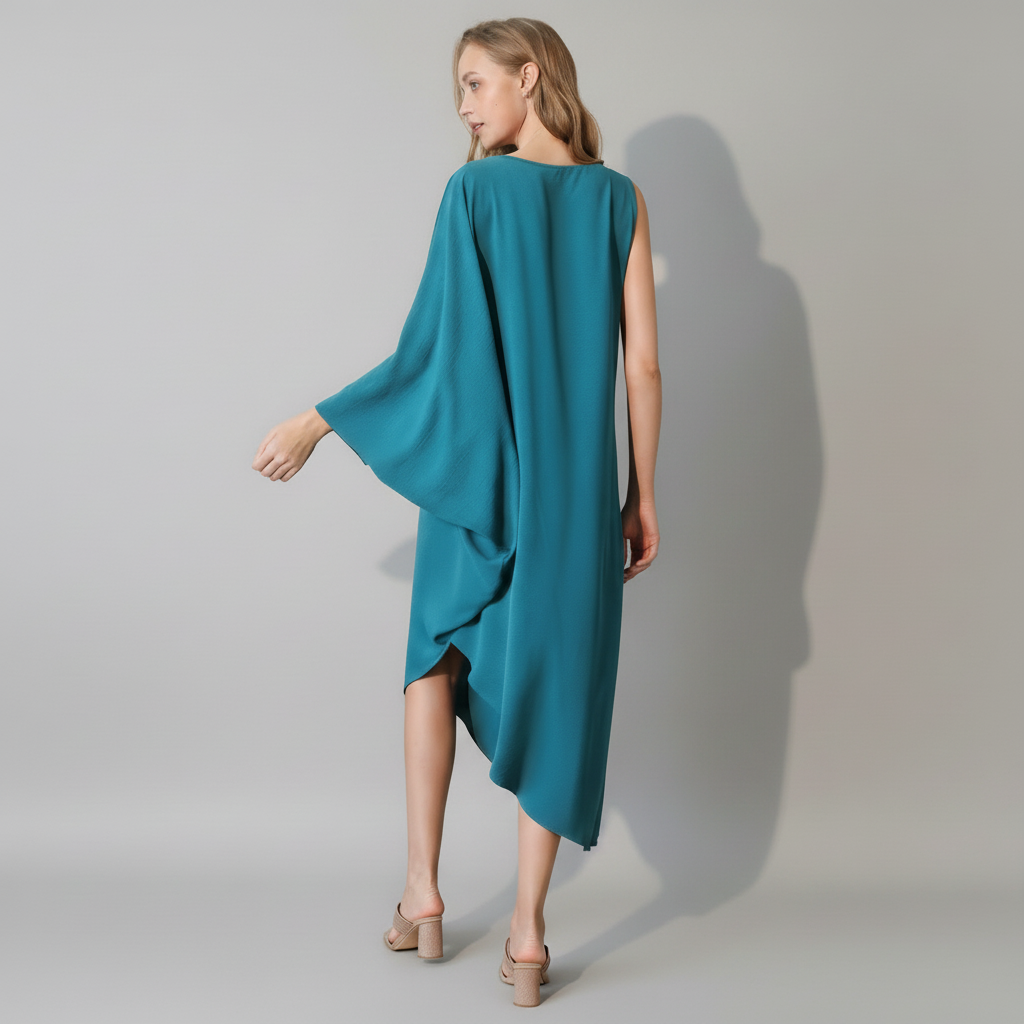 Matte Crepe One-Sleeve Dress - side view