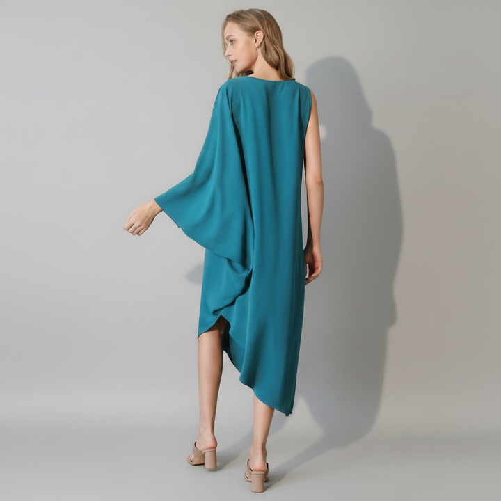 Matte Crepe One-Sleeve Dress - side view