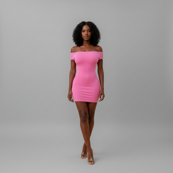 Off Shoulder Mini Dress With Open Back - back view