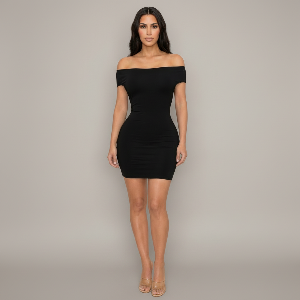Off Shoulder Mini Dress With Open Back - detail view