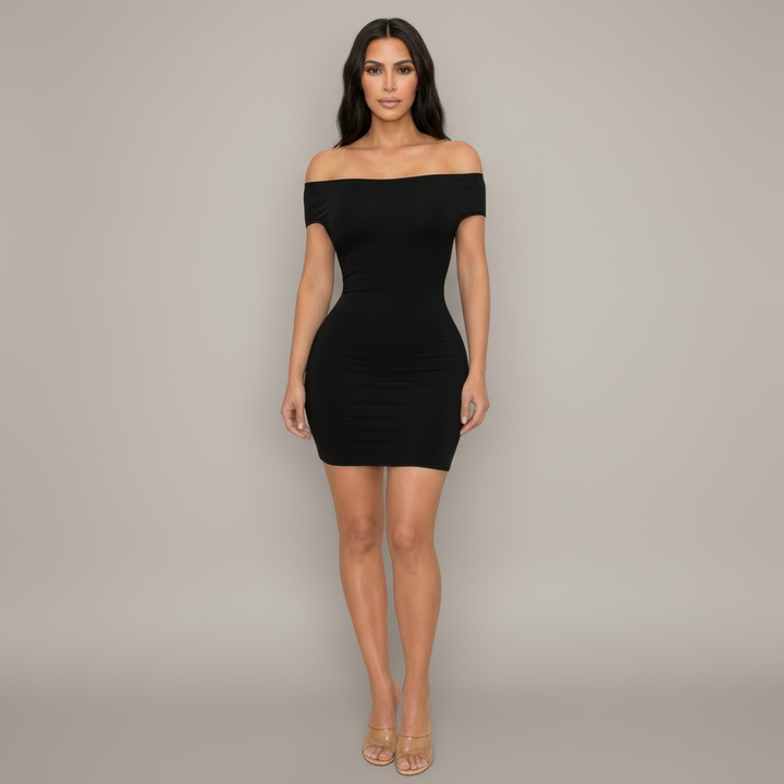 Off Shoulder Mini Dress With Open Back - detail view