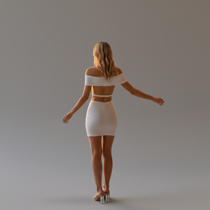 Off Shoulder Mini Dress With Open Back - side view
