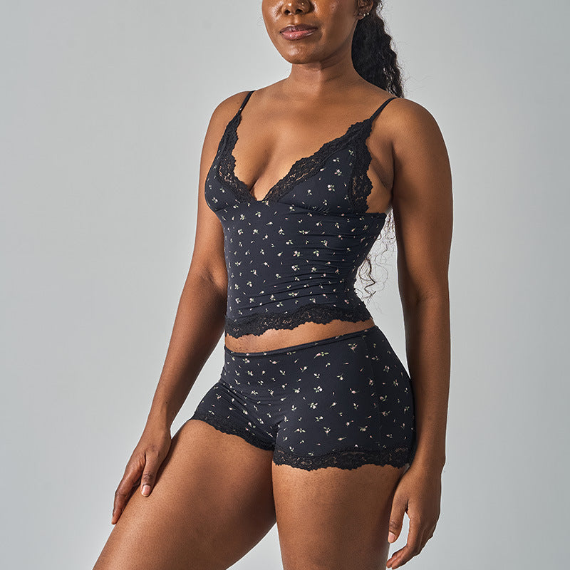 Deep V-Neck Camisole & Short Set in Navy