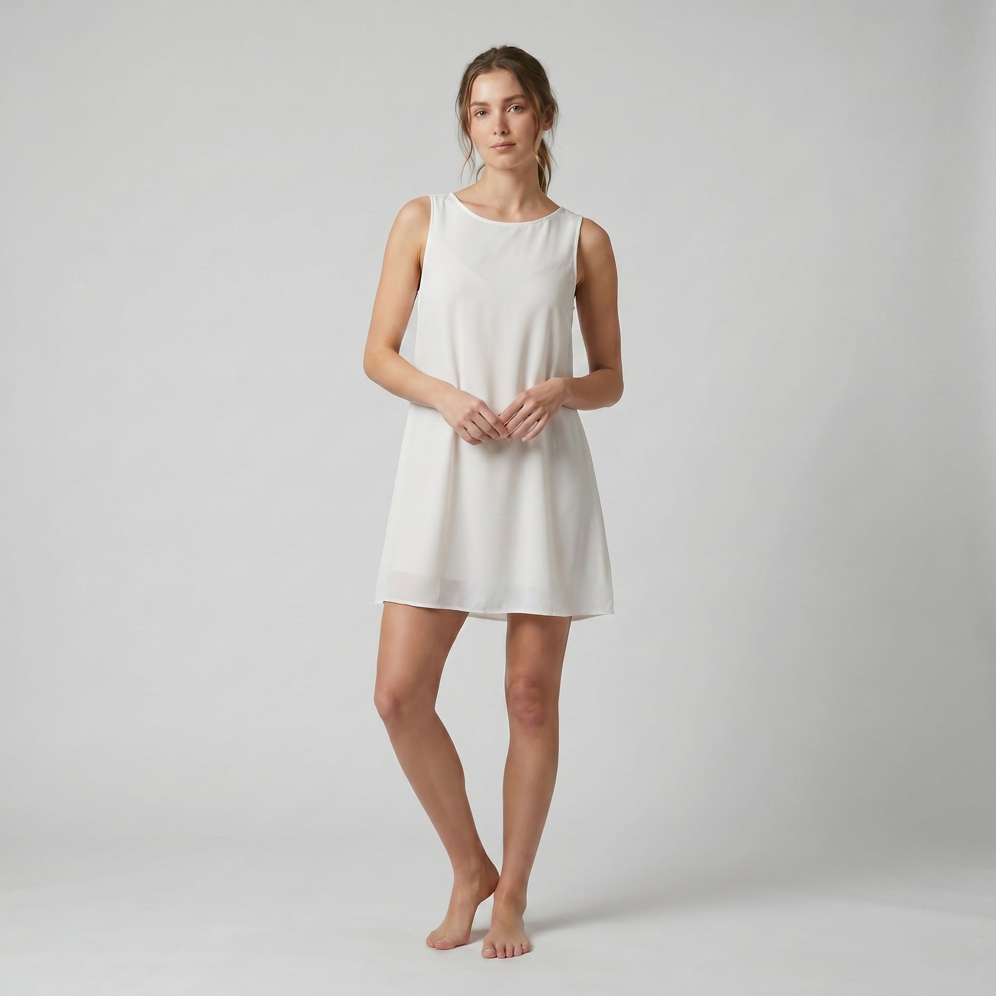 knee length dresses for ladies French Connection Women's Whisper Boat Neck Notch Mini Dress, White, 8 main image 0