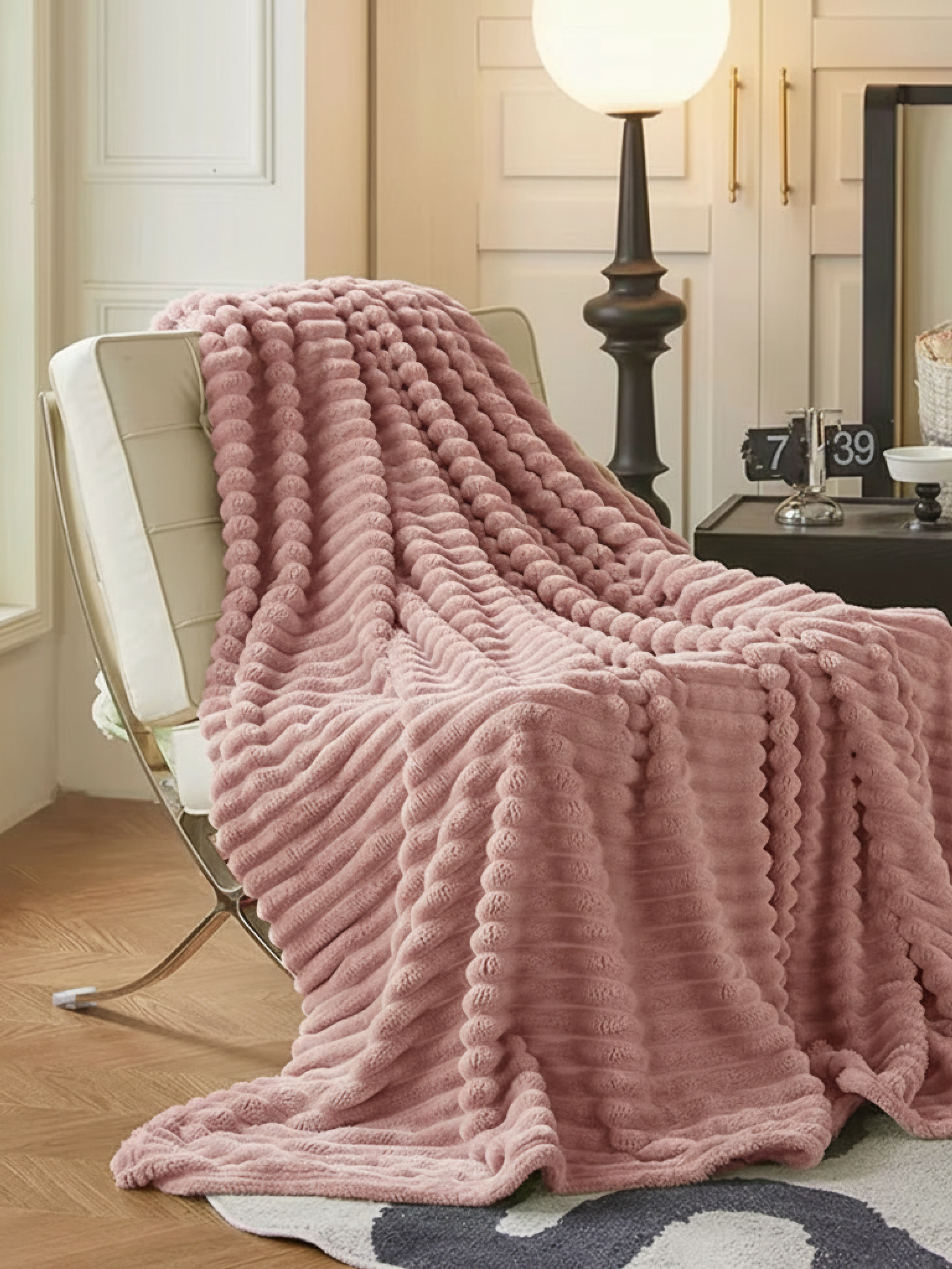 Fluffy Warm Plush Blanket (Blush Pink)