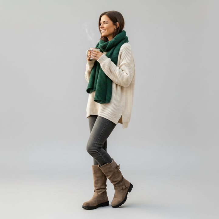 Knit Cuff Buckle Boot - colour option