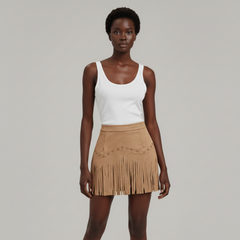 Fringe Detail Mini Skirt- for women in -Tan Sahara
