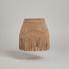 Fringe Detail Mini Skirt- for women in -Tan Sahara - 1