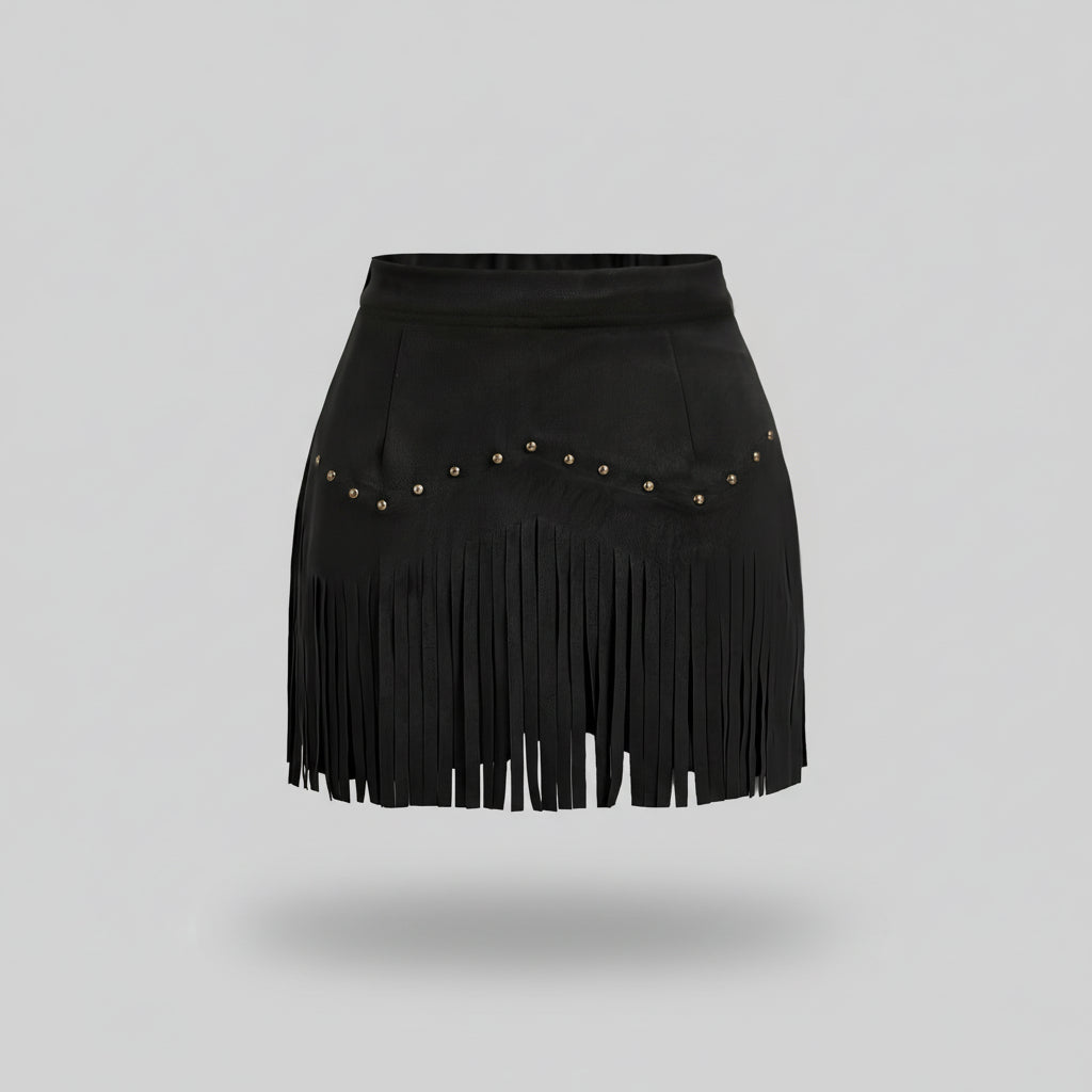Fringe Detail Mini Skirt- for women in - Black - 1
