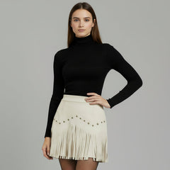 Fringe Detail Mini Skirt- for women in - White