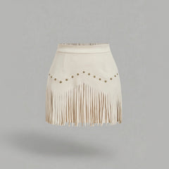 Fringe Detail Mini Skirt- for women in - White -1