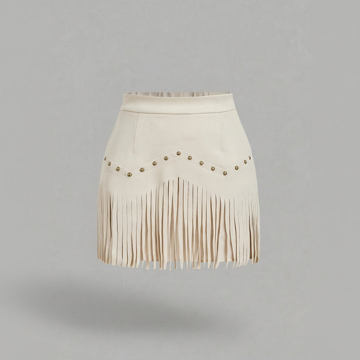 Fringe Detail Mini Skirt- for women in - White -1