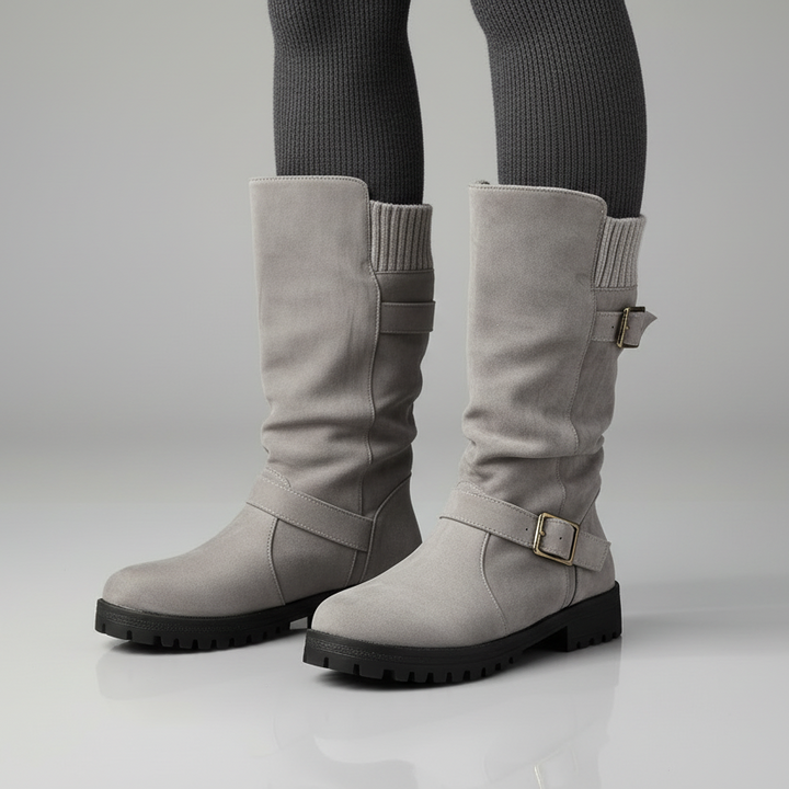 Knit Cuff Buckle Boot - back view