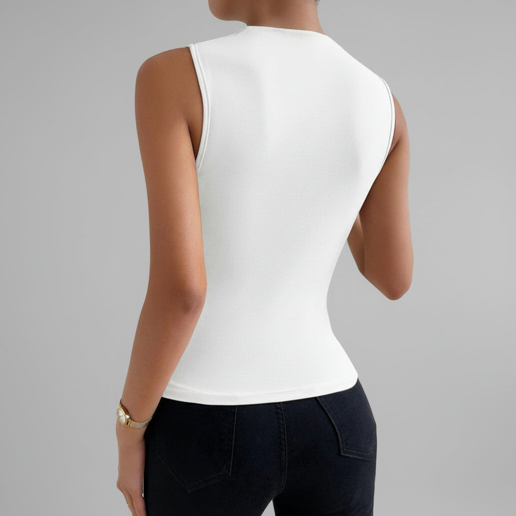 High Neck Crinkled Knit Top for women in - White  - Back