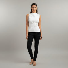 High Neck Crinkled Knit Top for women in - White  - Front