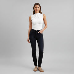 High Neck Crinkled Knit Top for women in White