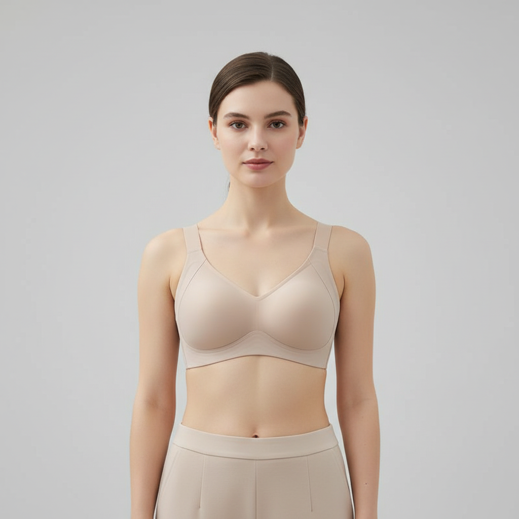 Flexform Push UP Bra in neutral tone with flexible moulded cups and smooth push-up padding shown on model