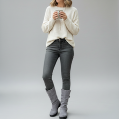  Knit Cuff Buckle Boot in Gray