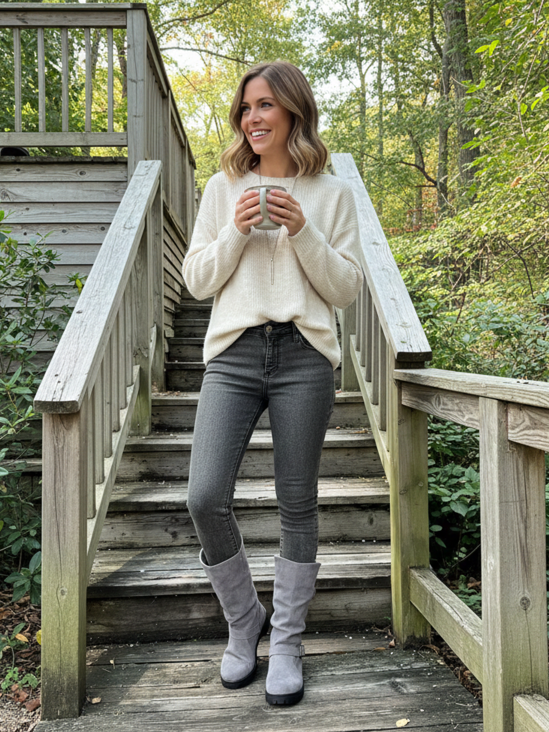  Knit Cuff Buckle Boot in Gray